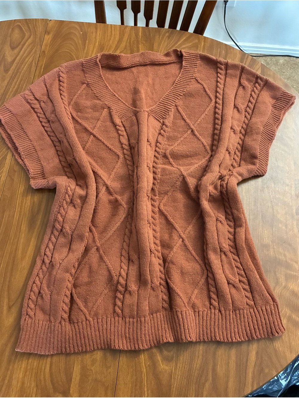 SHEIN Mocha/Brown Color Cable Knit V-Neck Sweater Vest